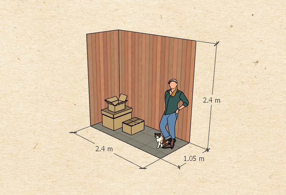 Малый бокс 2,5 м², габариты 2,4 × 1,05 × высота 2,4 м
